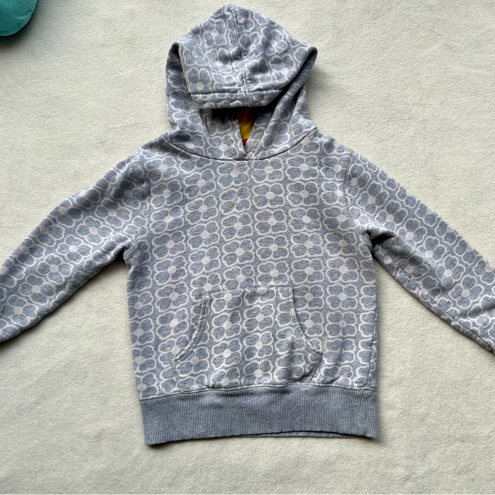 Mini Boden Girls’ 7/8 Hooded Pullover Sweatshirt Gray Floral Print